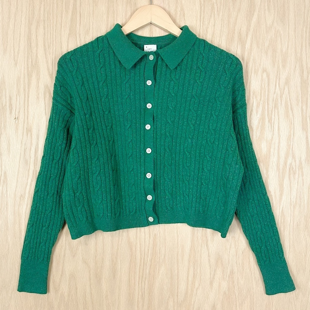 A New Day Green Cable Knit Cardigan Size L